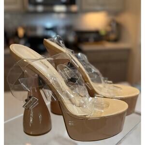 Fashion Nova Nude Platform Heels w/ Clear Straps - Size 9